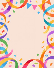 Obraz premium Vibrant celebration background with streamers and confetti in a festive style, perfect for a party or special holiday, on a soft peach background.