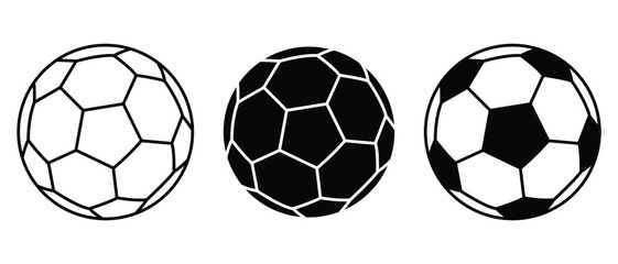Soccer football ball icon set. 3 different football icons vector symbol logo. Football icon symbol infographics website design. Vector illustration.