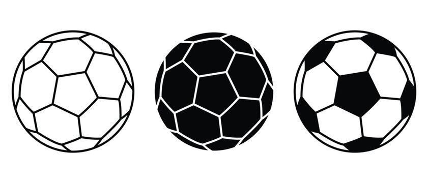 Soccer football ball icon set. 3 different football icons vector symbol logo. Football icon symbol infographics website design. Vector illustration.