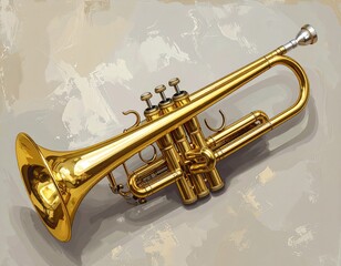 Obraz premium Golden trumpet musical instrument on painted background