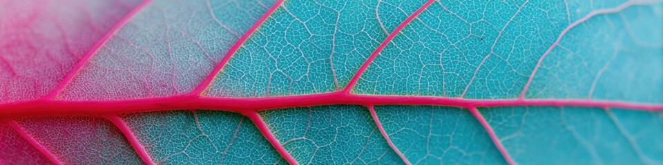 Fototapeta premium Closeup leaf vein texture turquoise pink macro botanical detail organic pattern nature abstract vibrant contrast close up natural surface