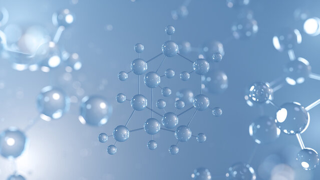 adamantane molecular structure 3d, antiviral intermediate structural chemical formula view from a microscope
