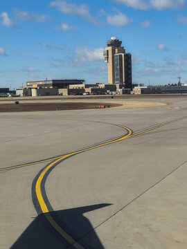 Minneapolis, USA - March 13, 2026: The air traffic control tower and terminal buildings at Minneapolis-Saint Paul International Airport (MSP). Editorial Use Only.