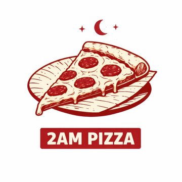Midnight pizza slice with melting cheese and pepperoni at 2am late-night craving illustration