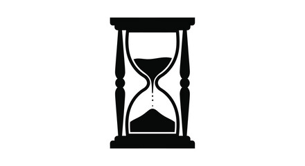 A stark black silhouette depicts a classic hourglass symbolizing the relentless and continuous passage of time and mortality © RMvectors02