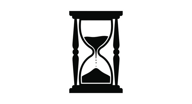 A stark black silhouette depicts a classic hourglass symbolizing the relentless and continuous passage of time and mortality