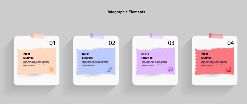 Infographic template with four sticky notes vector.