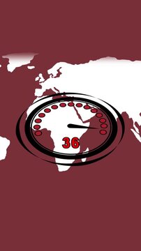 Speedometer Gauge with Red Dots and Number 20 Over World Map animated Background dial