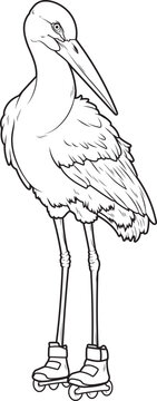 Stork Inline skating Inline skates Sports Animal Vector Graphic Art Illustration