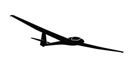 A striking black silhouette depicts a glider airplane in flight showcasing its elegant wings and streamlined form high quality