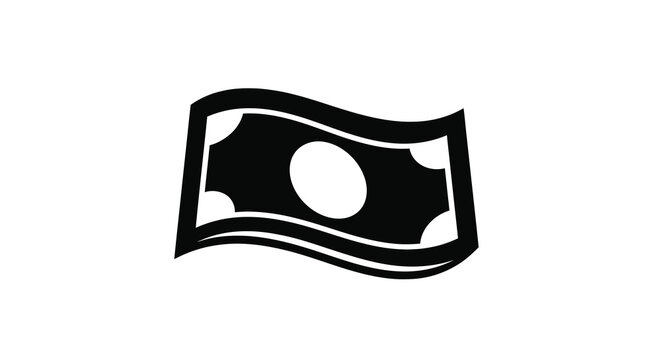 A stylized black and white icon depicts a waving one hundred dollar bill suggesting wealth finance or economic concepts high quality