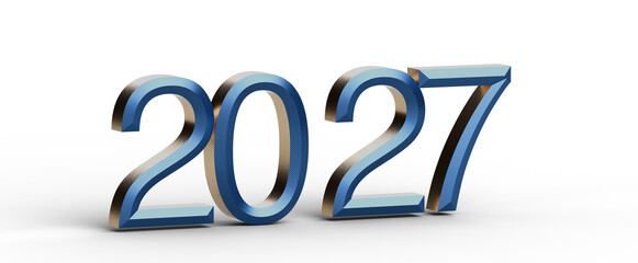 A modern 3D rendering of the year 2027 in blue and gold. Ideal for futuristic themes, planning, and...