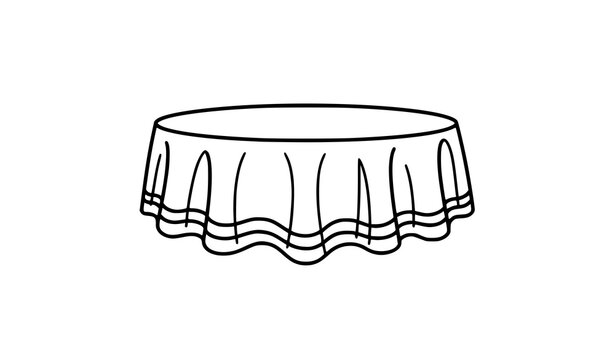 Round table with decorative tablecloth line art icon dining furniture outline vector illustration isolated on white