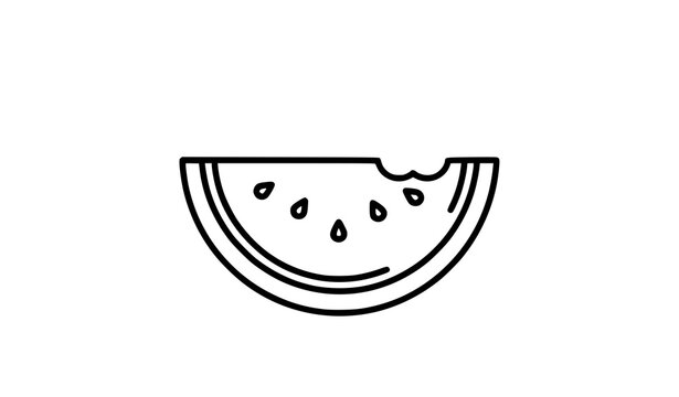 Bitten watermelon slice line art icon fresh fruit outline vector illustration isolated on white