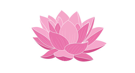 Fototapeta premium A delicate illustration depicts a blooming pink lotus flower with layered petals against a clean white background high quality