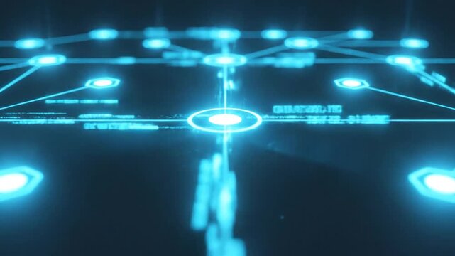 Abstract Digital Network Connections with Glowing Blue Lights.