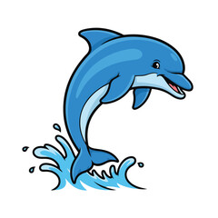 Obraz premium Cartoon dolphin jumping out of water on white background