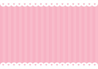 かわいいピンクのストライプとハートのレース飾りの背景フレーム素材