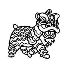 Obraz premium Black and white illustration of a lion dance creature with wavy patterns and open mouth