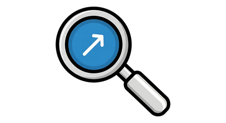 Magnifying glass icon with an arrow in the center indicating growth. PNG, isolated on white background