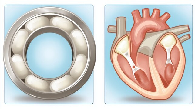 Mechanical components and heart anatomy comparison medical illustration healthcare environment educational viewpoint anatomy concept