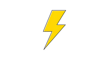 A bright yellow lightning bolt isolated. PNG, isolated on white background