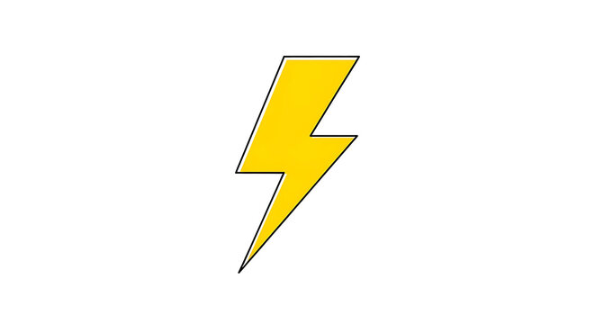 A bright yellow lightning bolt isolated. PNG, isolated on white background