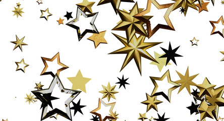Golden star confetti on a white background, perfect for adding a touch of elegance to any design or...