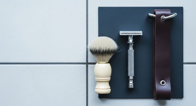 Shaving kit with brush and razor.