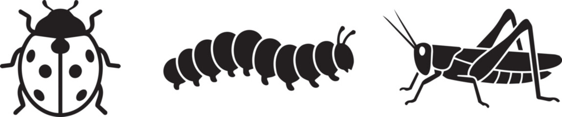 Collection of six stylized insect illustrations in a minimalist line art style © Nur