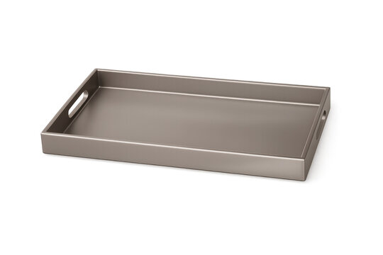 Rectangular metal kitchen serving tray with handles