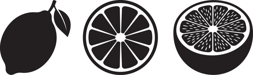 Obraz premium Vector graphic illustration of a lemon and two cross-sections showing segments
