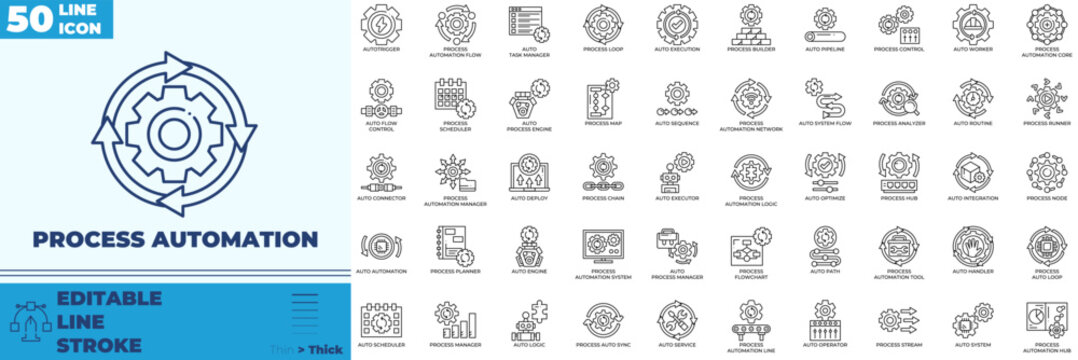 Process Automation Line Editable Icons set