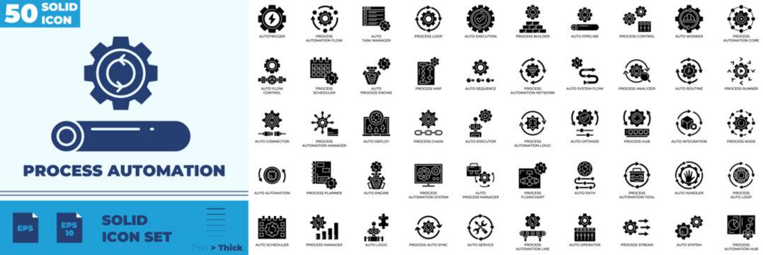 Process Automation Solid Editable Icons set