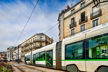 Obraz premium Modern Tram Public Transport on Stalingrad Boulevard, Nantes, France