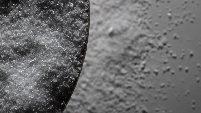 Salt. Salt crystals. Rotating platform. White background. Slow motion video. High quality 4k footage