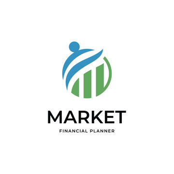 Financial Chart Logo Icon Design with Abstract Human Growth Graphic Concept for Investment Business, Market Planner, and Accounting Firm Identity