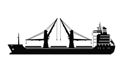 Obraz premium Black silhouette profile of a large cargo vessel equipped with two heavy duty deck mounted cranes
