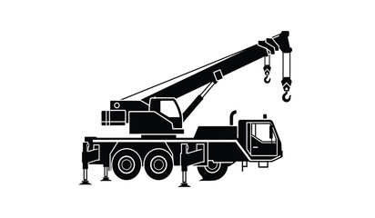 A heavy duty mobile construction crane vehicle with an extendable boom arm and stabilizing jacks © lors of design