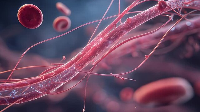 Medical visualization of blood flow through a nephron. 4K Video