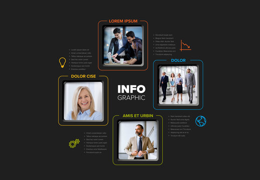 Modern Business Infographic Template with Four Photo Placeholders