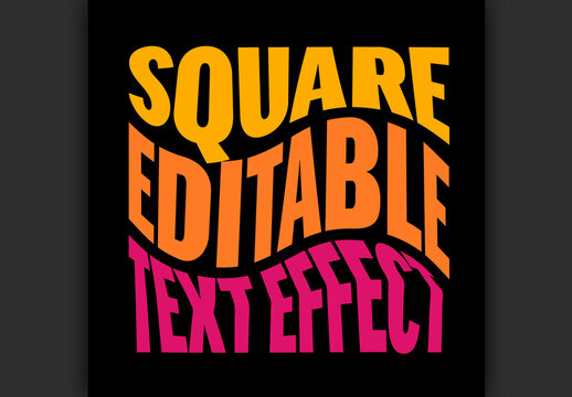 Square Editable Text Effect Template with Colorful Wavy Typography