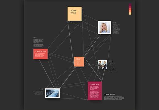 Modern Abstract Dark Business Infographic Template with Connected Nodes and Photo Placeholders