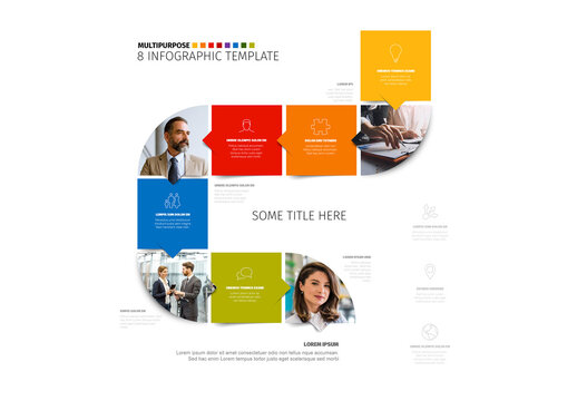 Modern Business Infographic Template with 9 Modular Steps and Photo Placeholders
