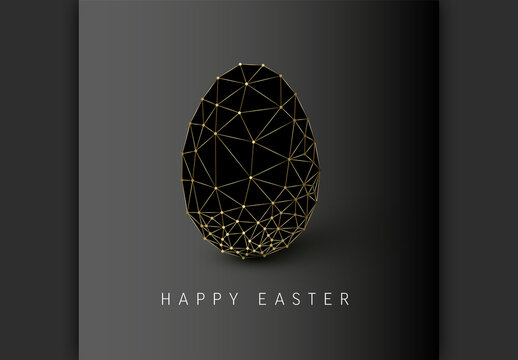 Golden Low Poly Easter Egg on Black Background