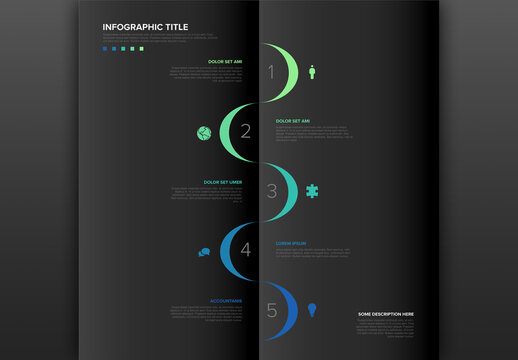 Modern Vertical Infographic Timeline Template with 5 Dark Background Steps