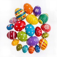 Obraz premium Colorful decorated Easter eggs arranged on white background 