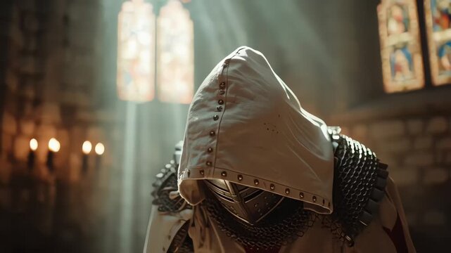 Christian army starting the reconquest, with medieval armor, shields, swords, lances and the sign of the cross. 