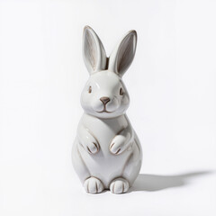 Obraz premium Ceramic rabbit figurine with a cute expression on a white background 