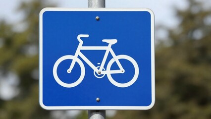 Bicycle Traffic Sign Indicating Bike Pathway in Blue Color Surrounded by Natural Environment